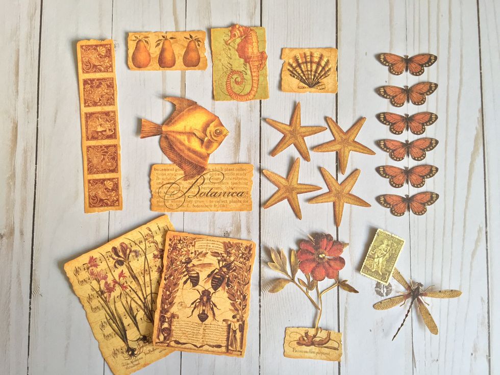 Fussy cut all the patterns you like. In my case from Botanicabella Deluxe Collector's Edition. There are so many wonderful figures to fussy cut.