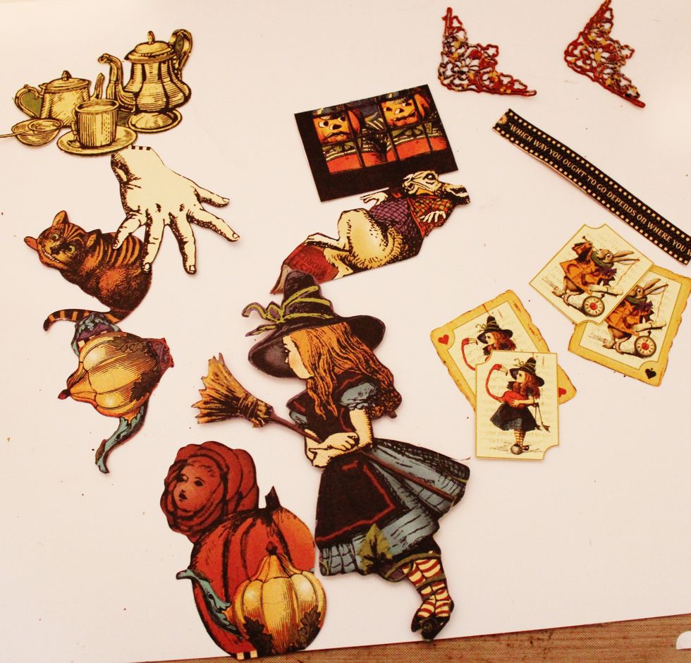 Fussy cut images from pattern paper; place together with pop dots.