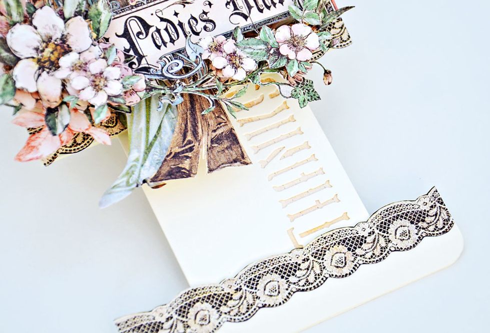 Fussy cut lace from the Ladies Diary collection.