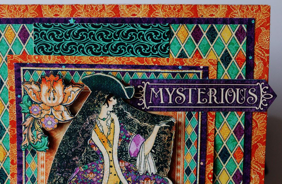 Fussy cut sentiment from pattern paper; adhere to front of card.