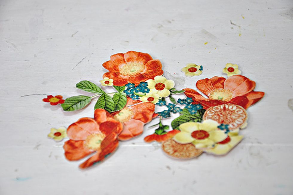 Fussy cut some flowers from a patterned paper in the Raining Cats and Dogs collection