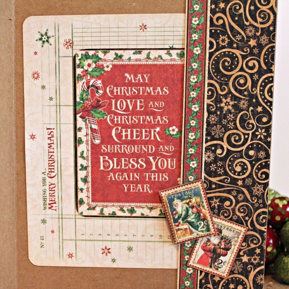 Fussy cut stamps from St Nicholas pattern paper. Add to inside of card using pop dots.