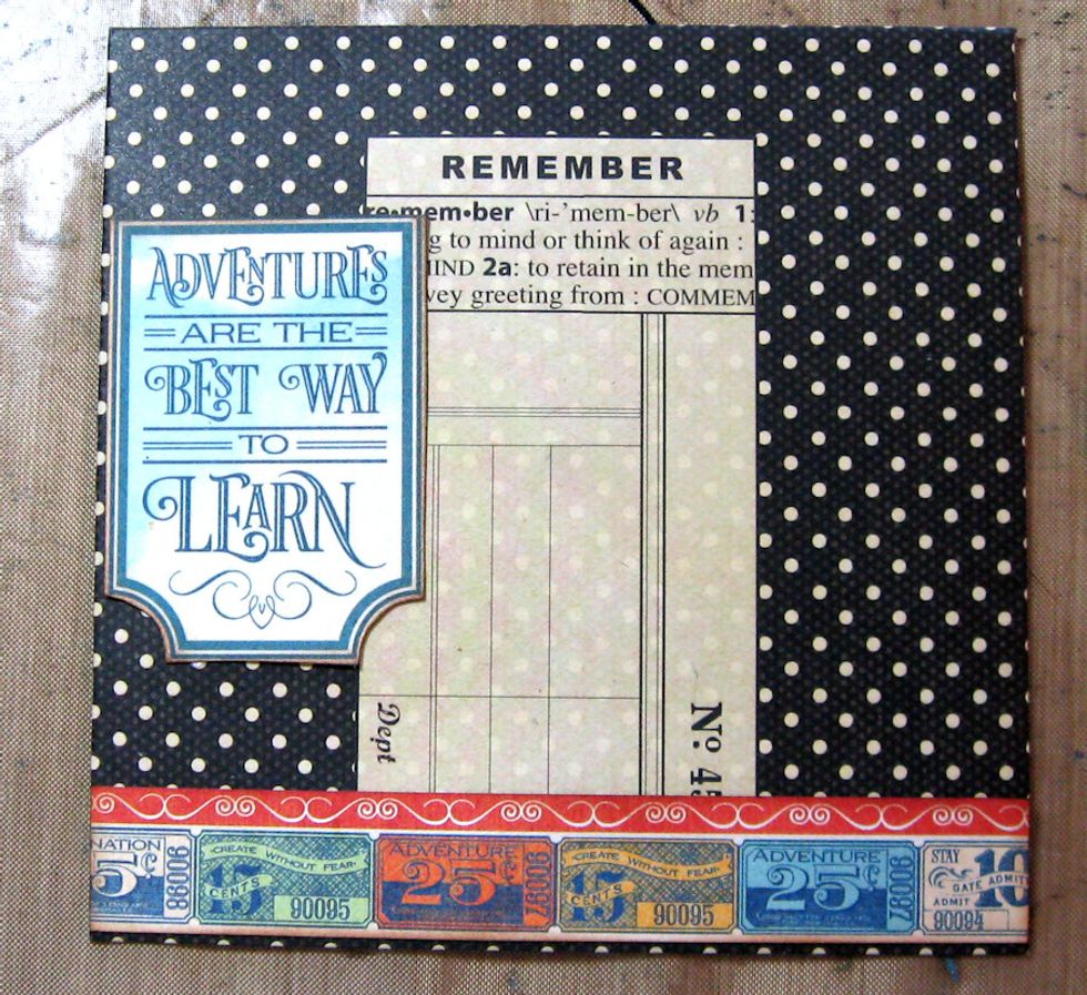 Fussy cut the sentiment from the 12x12 pad and glue in place.