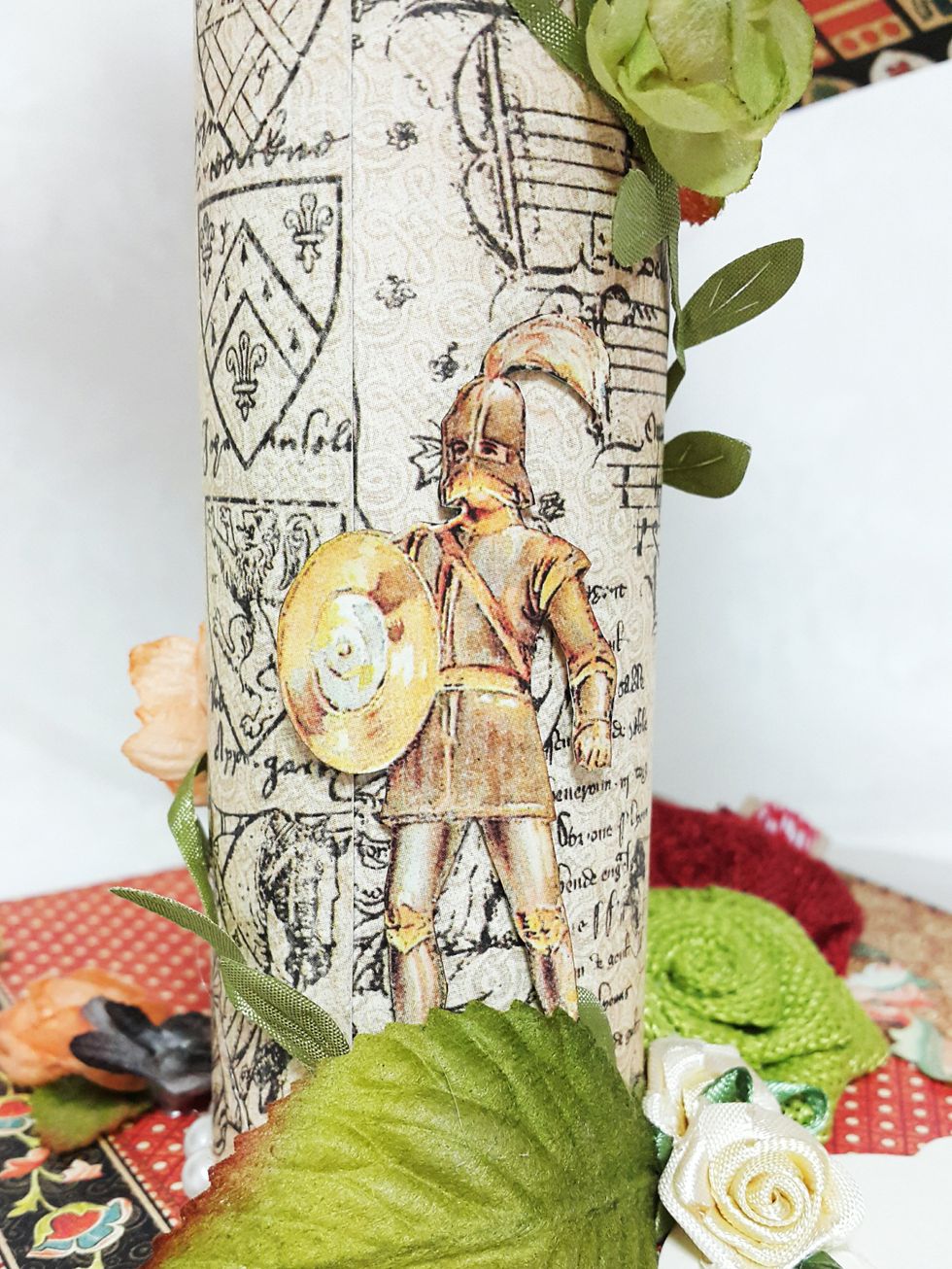 Fussy cuttings and flowers are nice to add on the cylinder as well