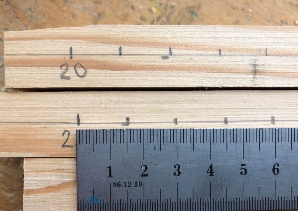 G\u00f6r sedan markering var 15:e mm p\u00e5 b\u00e5da