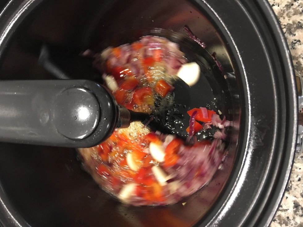 + garlic and diced red bell pepper