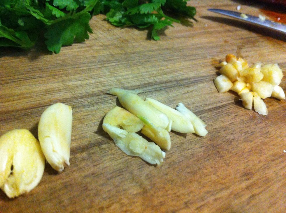 Garlic power trio (some smashed, some broken up, some chopped)