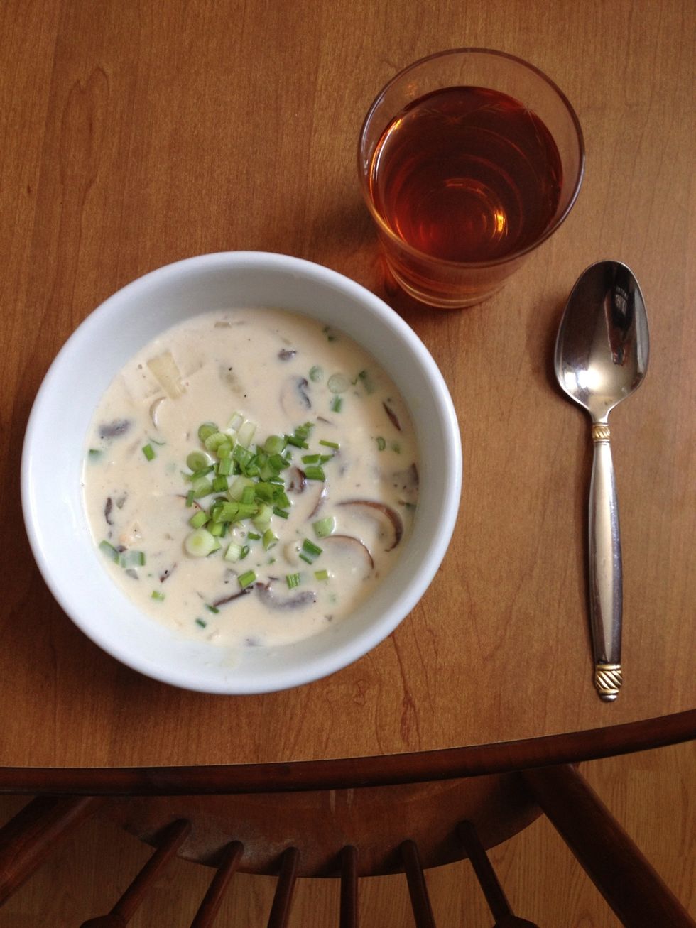 Garnish with chopped scallions and serve. (Pictured with Orange Iced Tea.)