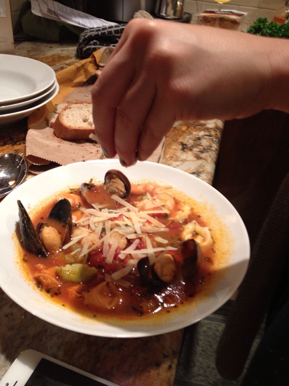 Garnish with fresh Parmesan cheese.