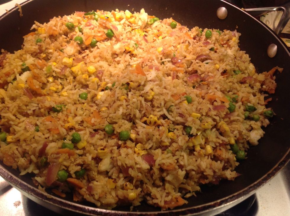 Garnish with green onions and cilantro. Enjoy your stir fry without so many carbs, and you won't even miss the rice! If you really want to cut the carbs, try it without mixing the rice.