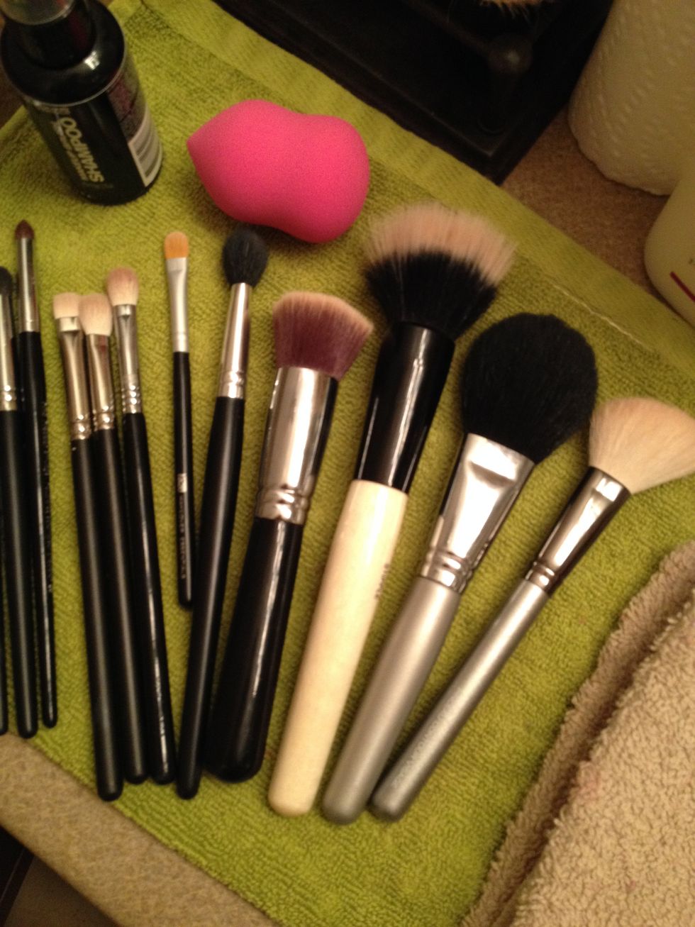 Gather all of the makeup brushes that require a deep cleaning.  Don't forget that your spoolies and beauty blenders also require cleaning on a regular basis.