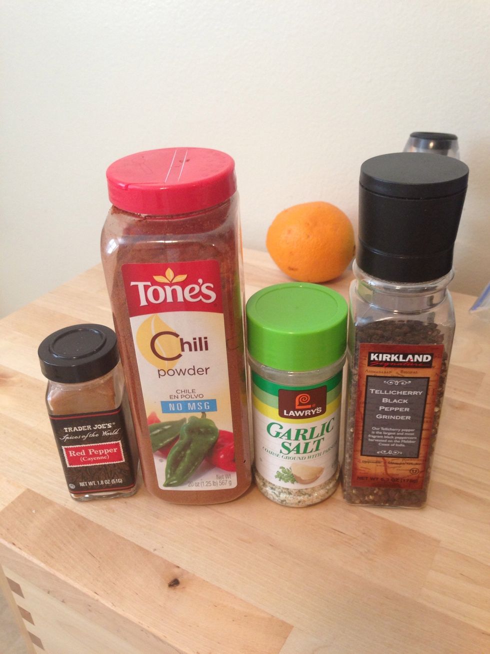 Gather all of your supplies for the dry rub.