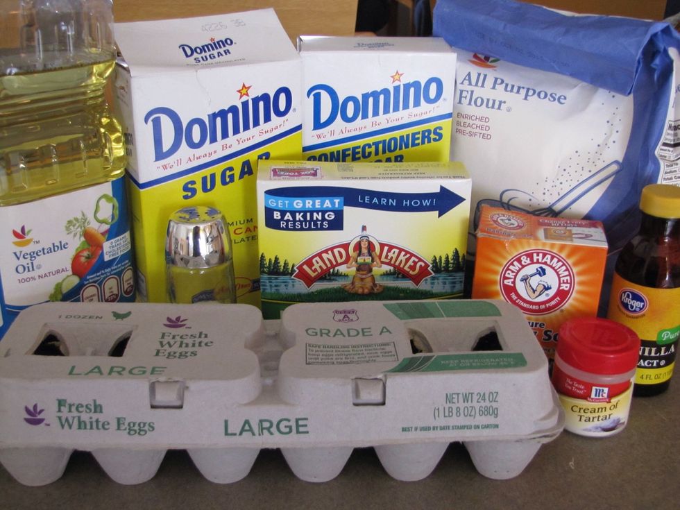 Gather all the ingredients and supplies. You will also need: cooking spray, cookie cutters, rolling pin, parchment paper, spatula, mixing bowls, etc. Optional: food coloring, sprinkles, duct tape