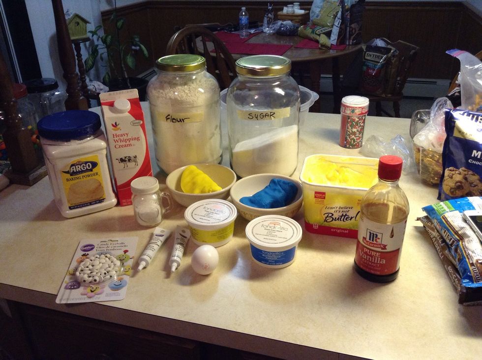 Gather all your ingredients and materials to make the cookies.