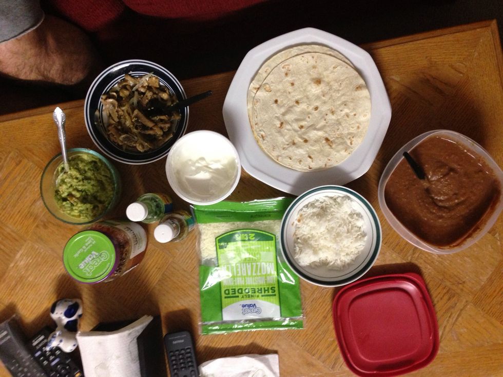 Gather all your ingredients to assemble the Burritto....