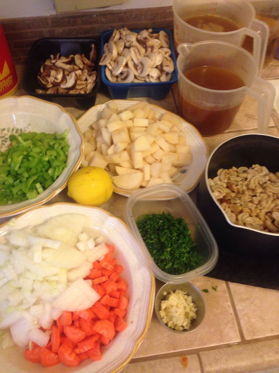 Gather all your supplies. Chop, dice, make broths...