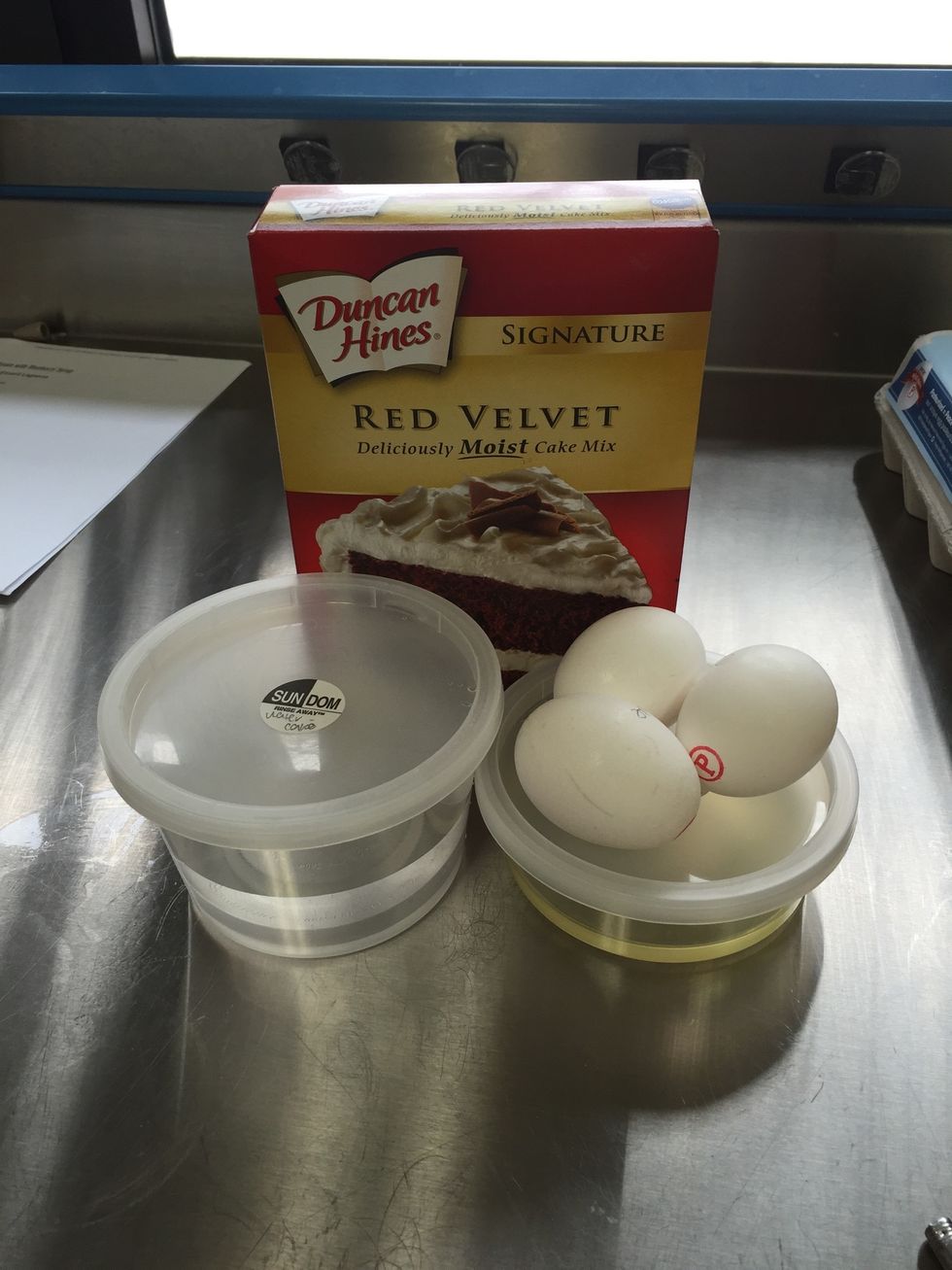 Gather and measure ingredients for the cake