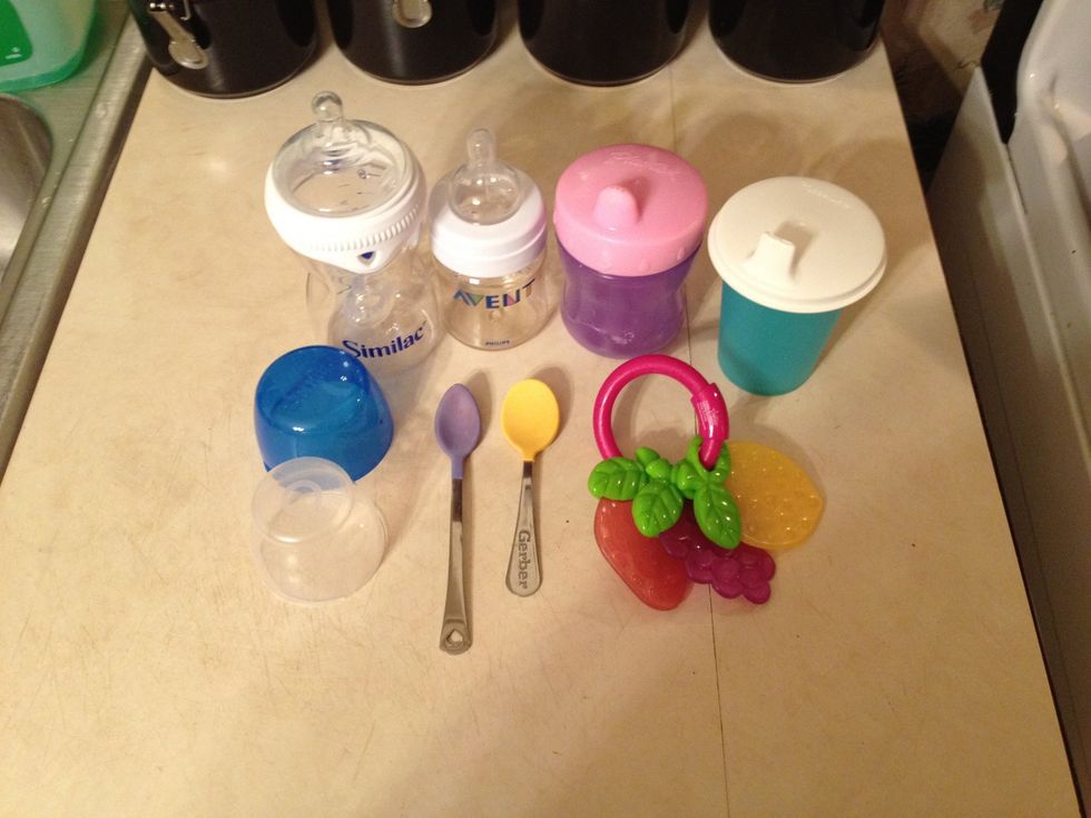 Gather Baby Bottles and other baby items you wish to sanitize. Make sure these items are PRE-CLEANED!