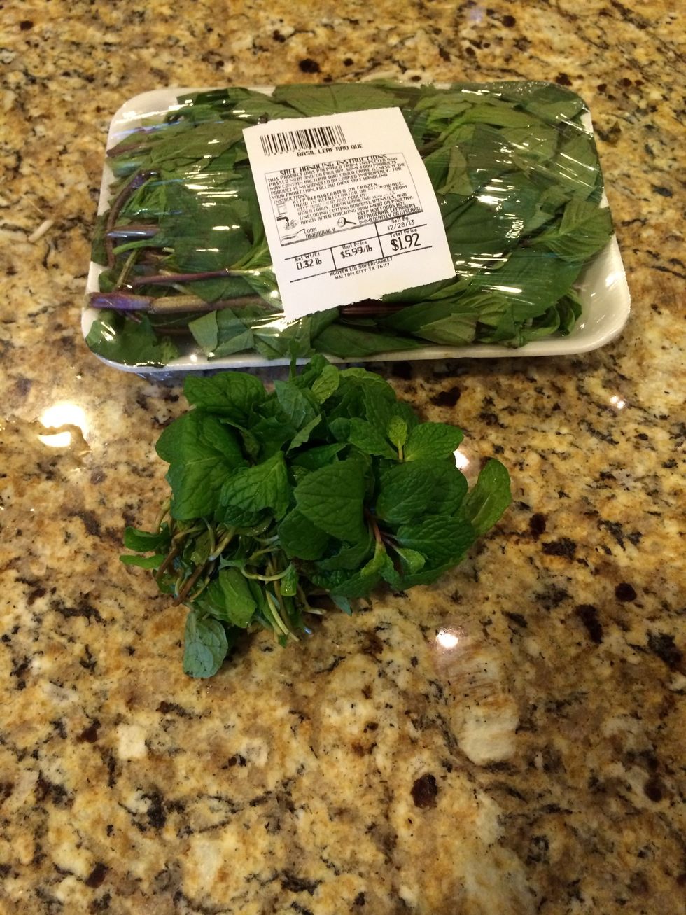 Gather basil and mint leaves.
