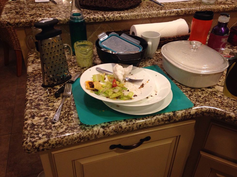 Gather Dirty Dishes Includes: plates, bowls, cups, and silverware