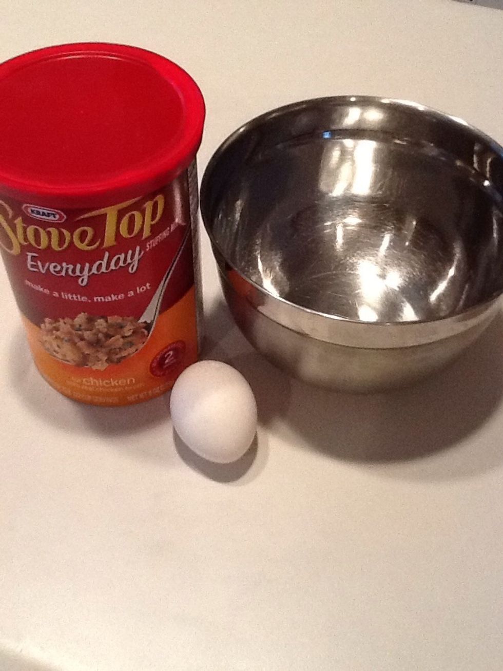 Gather egg and stuffing mix.