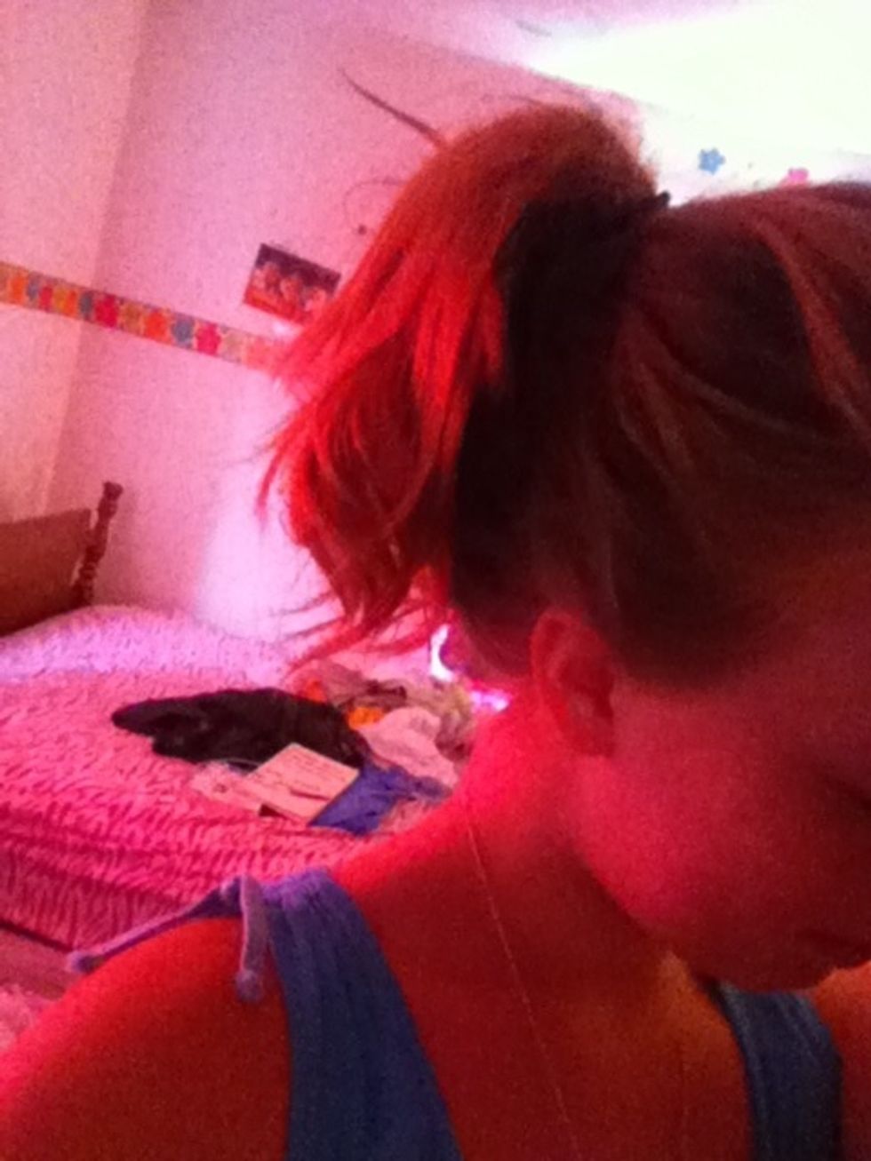 Gather hair into high ponytail.