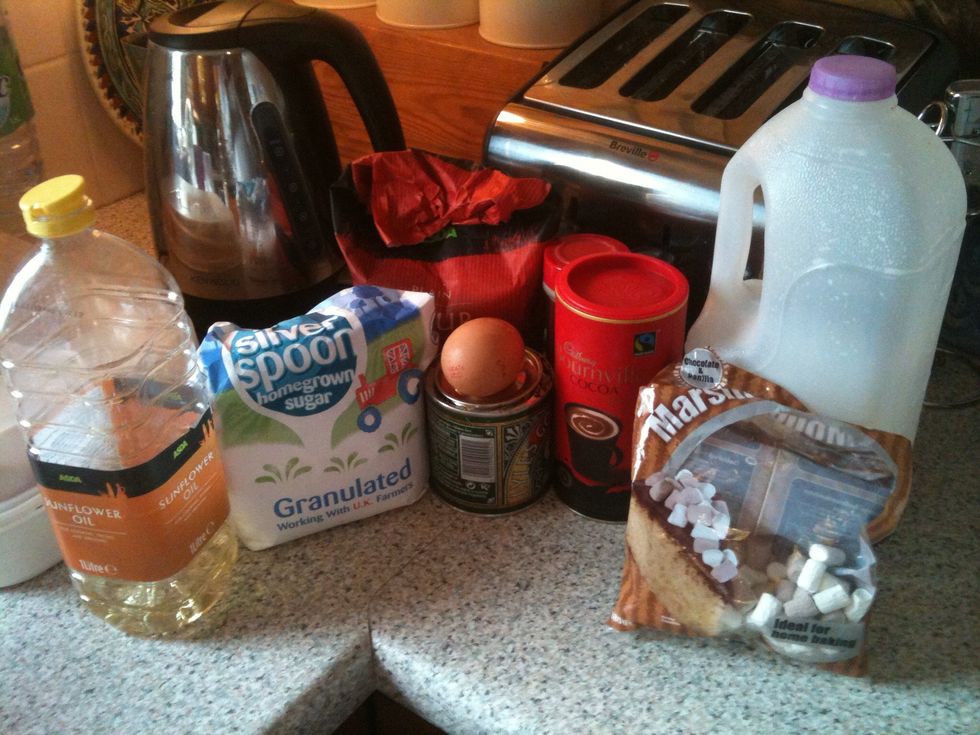 gather ingredents :) syrup, cinnoman and marshmallows are opitional