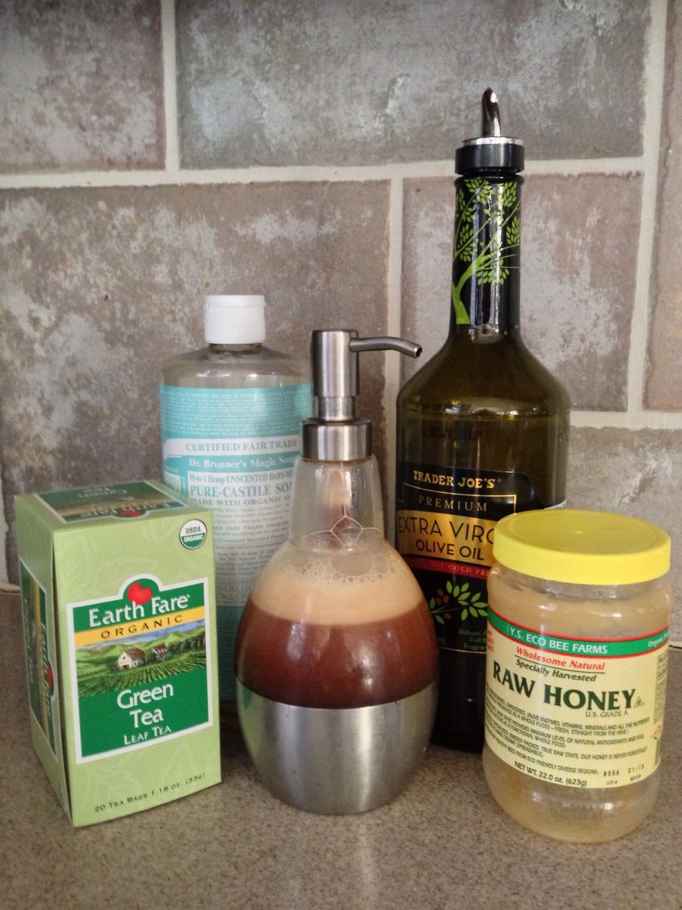 Gather ingredients and a great pump bottle.