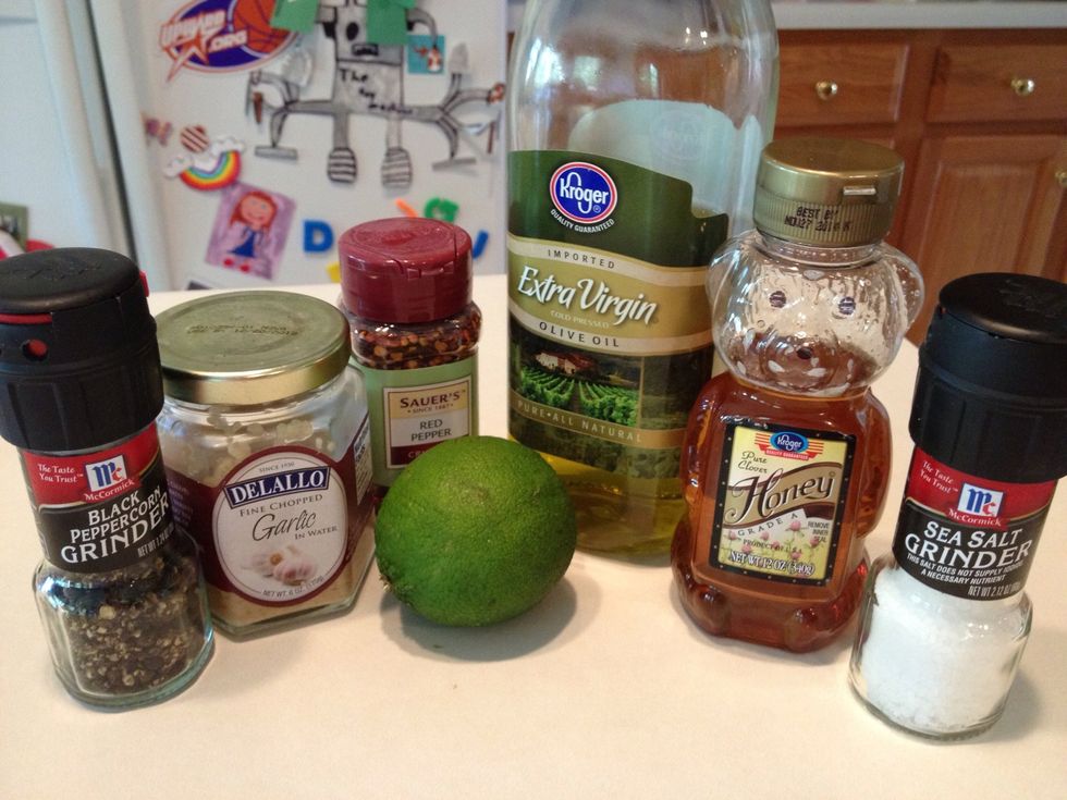 Gather ingredients for the honey lime sauce.