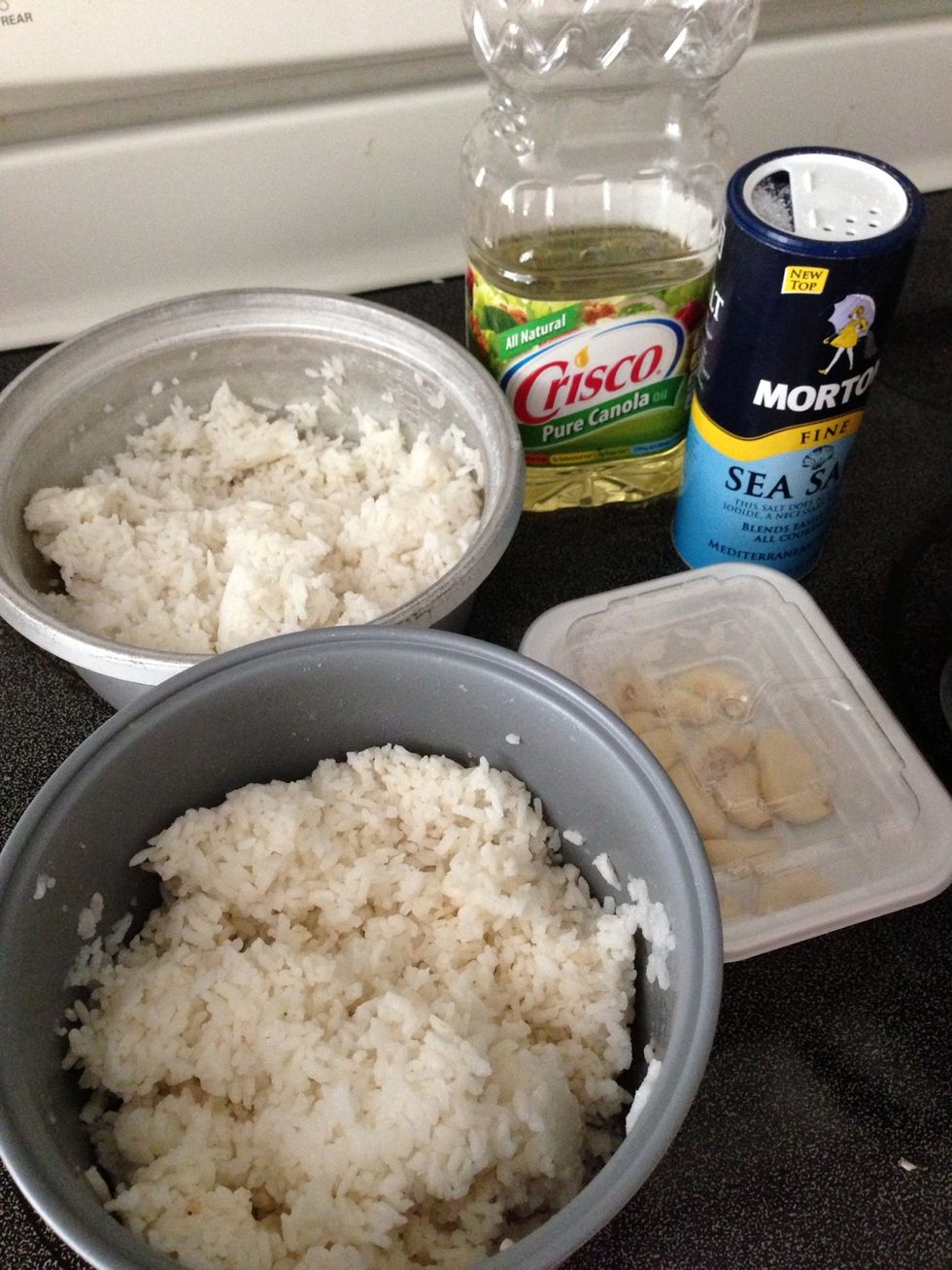 Gather ingredients. I had 2 leftover pots of cooked white rice. (My mom and I cooked more than enough) \ud83d\ude09 It is all good to NOT waste! So let's begin...