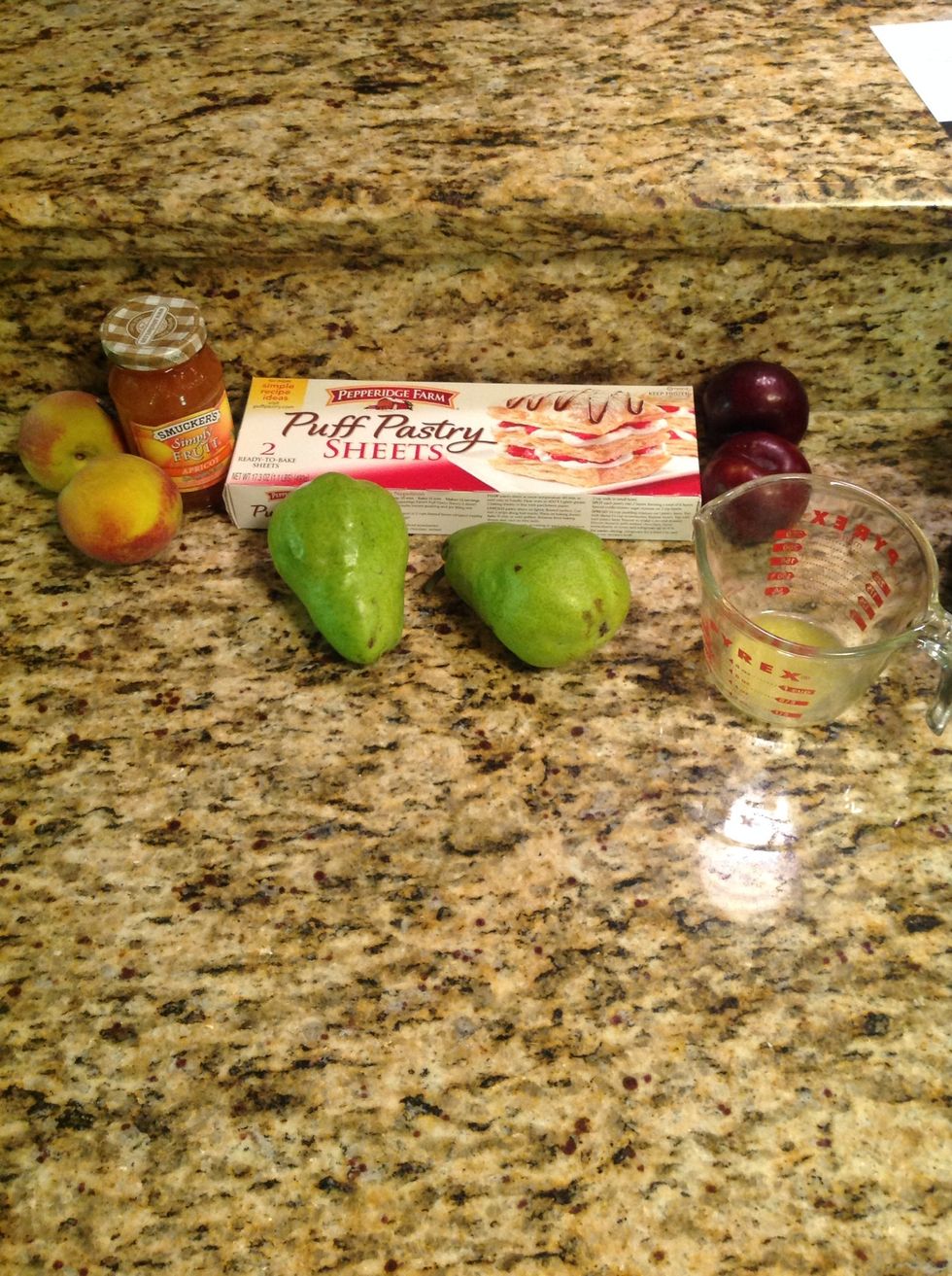 Gather ingredients (just use one of each fruit, not two)