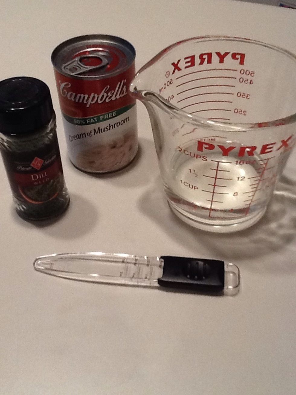 Gather materials for the mushroom dill sauce.