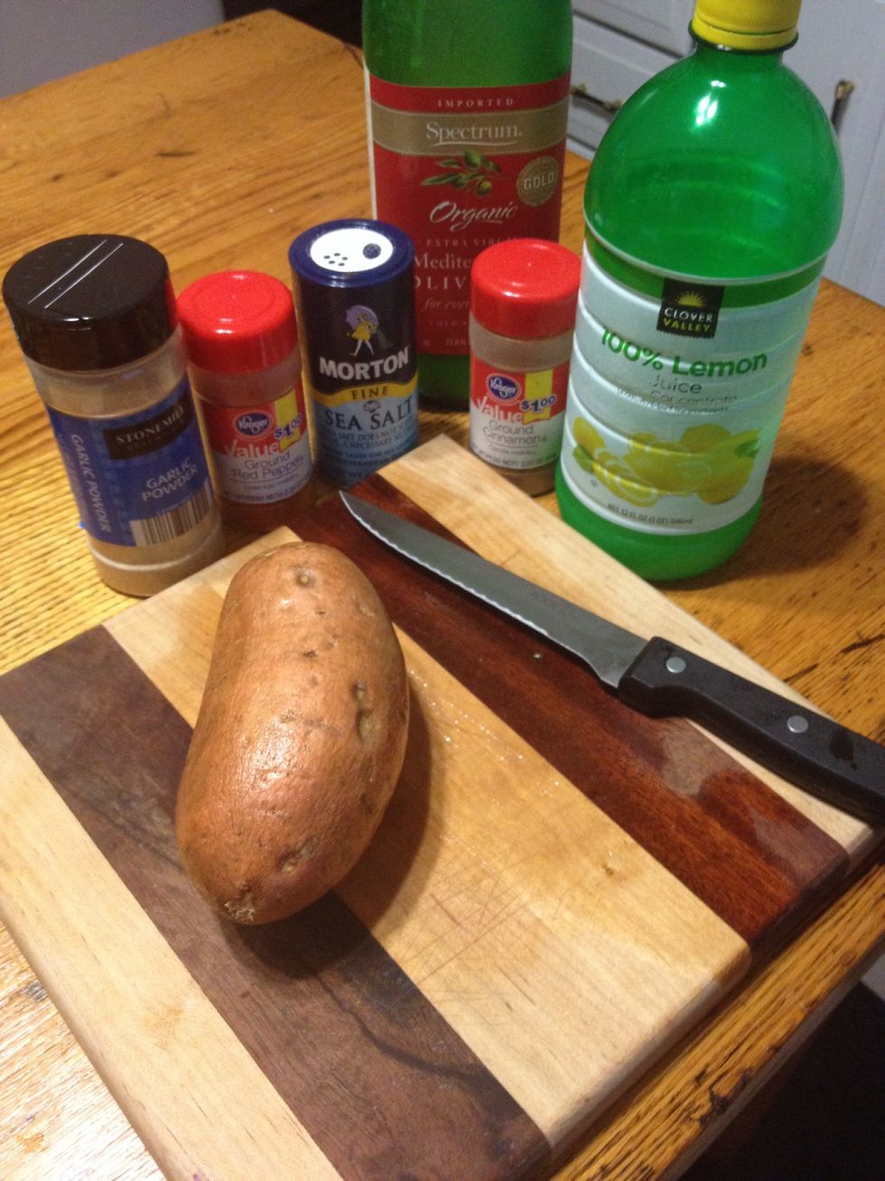 gather supplies and cut potatoes in slices on clean cutting board... Thinner slices give you crispier chips