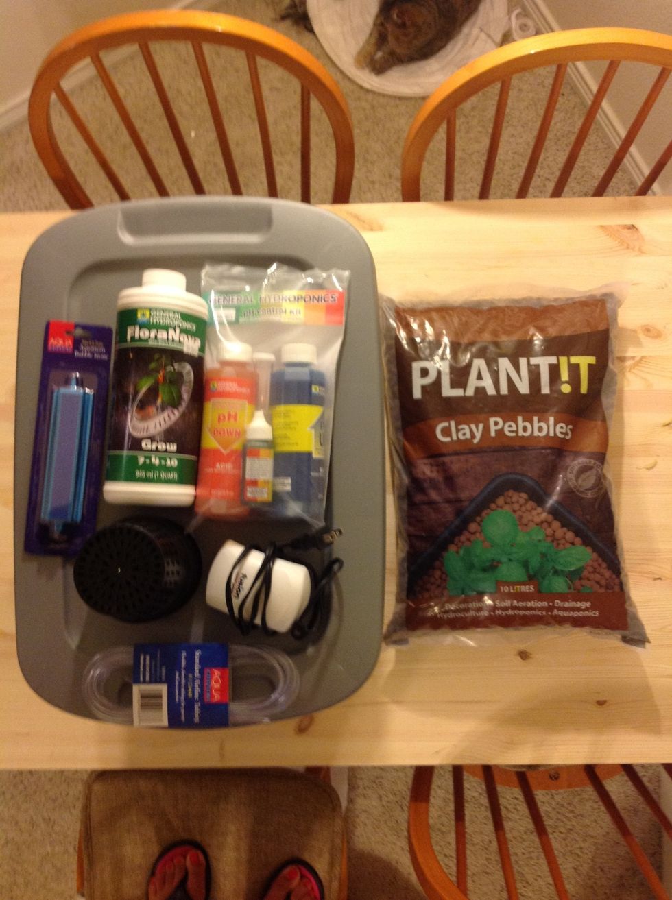 Gather supplies at local store. A gardening or hydroponics store will have this stuff. Cost is around $20-$35.