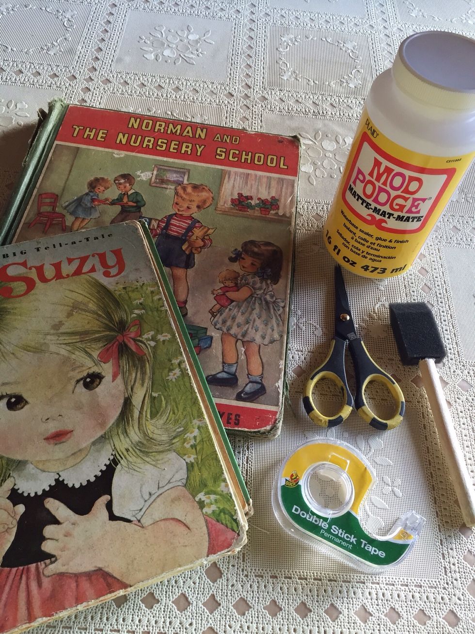 Gather supplies. I also found these children's story books at the thrift store.