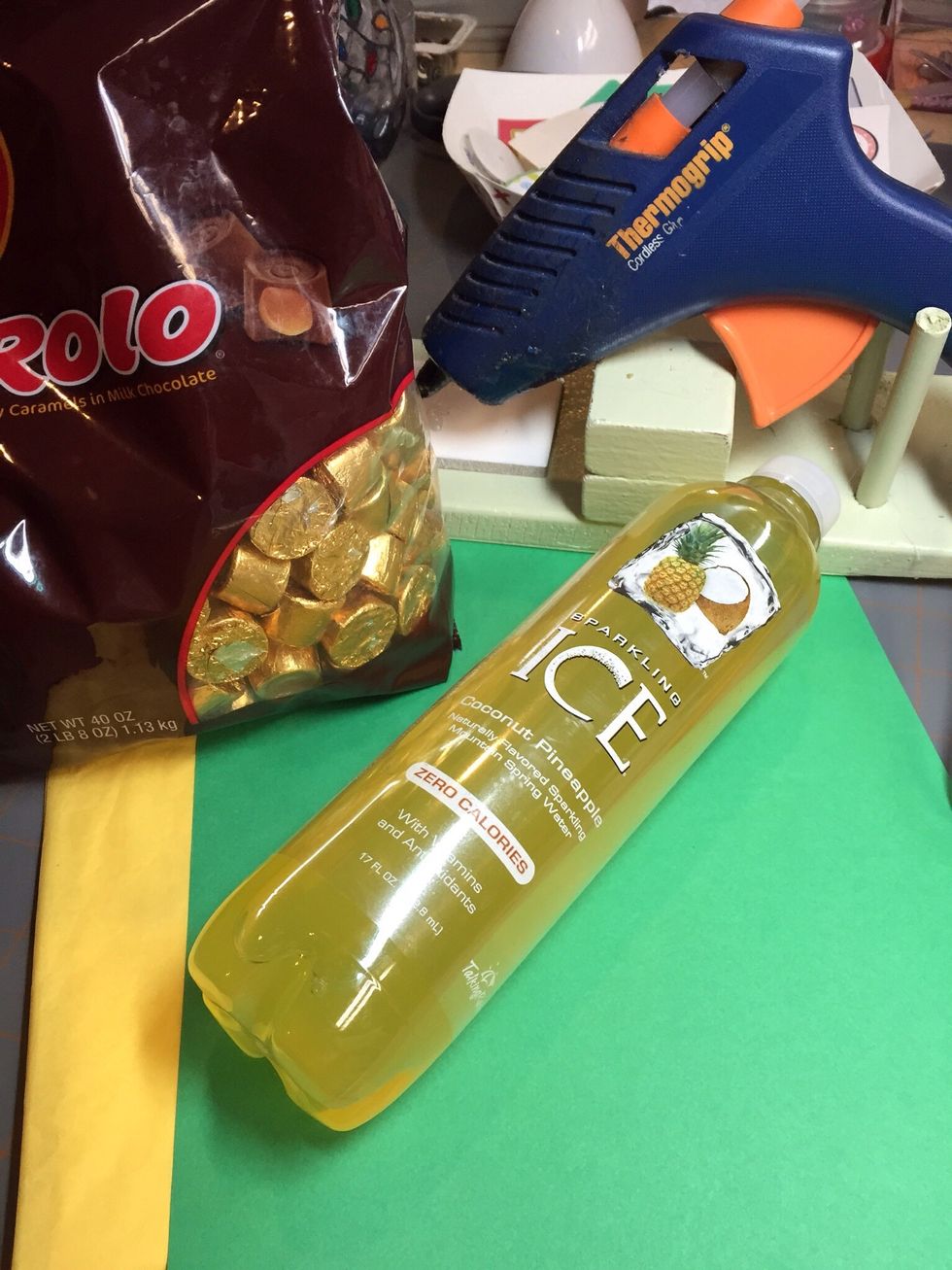 Gather supplies. I chose flavored water, but wine, champagne, any drink in a bottle can be used.