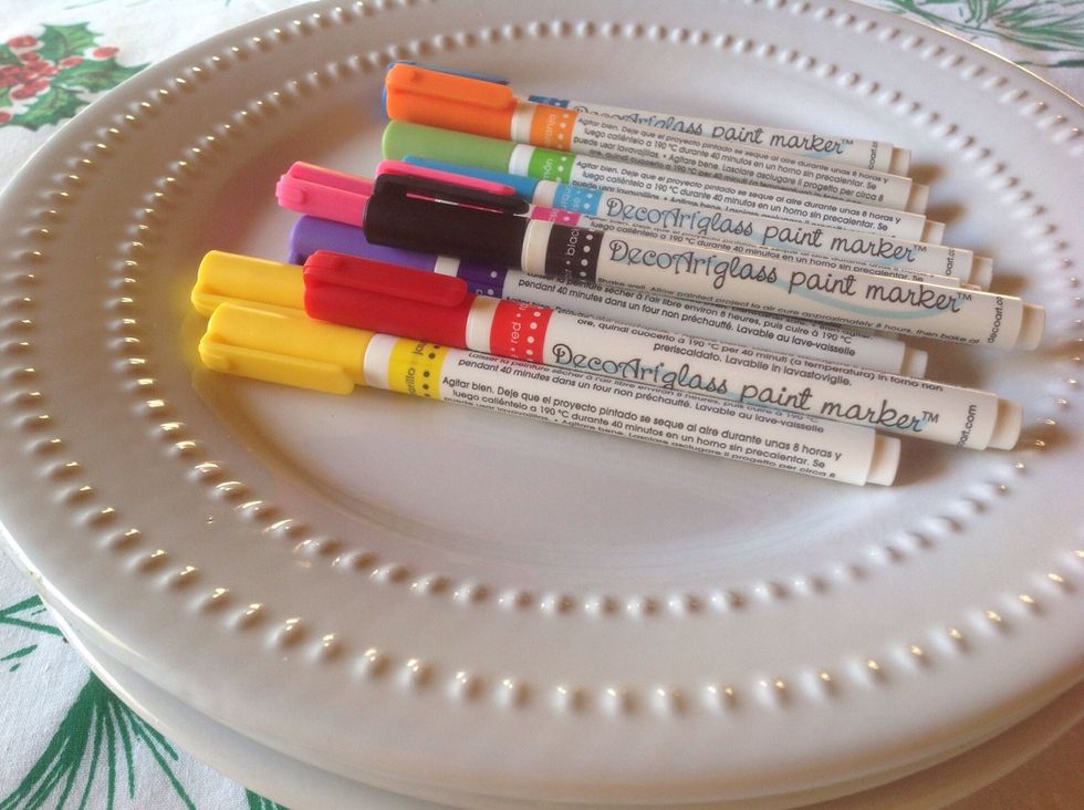 Gather supplies.  I found my plates at the Dollar Store.  Paint pens can be purchased at any craft store.