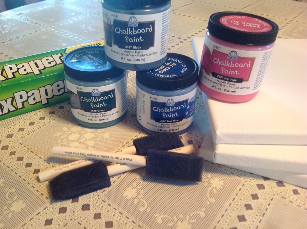 Gather supplies. I found these jars of paint at Joann's Craft store for $6.99 each. I used four 40% off coupons which made for a very nice discount.