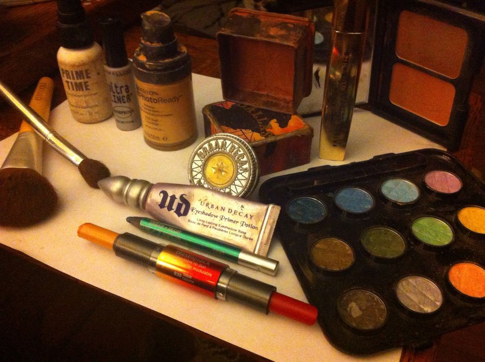 Gather supplies! I thought it might help to picture mine :) I used all shimmery shadows, bright lip color, and a shimmering blush to make this summer look really pop in the sun.