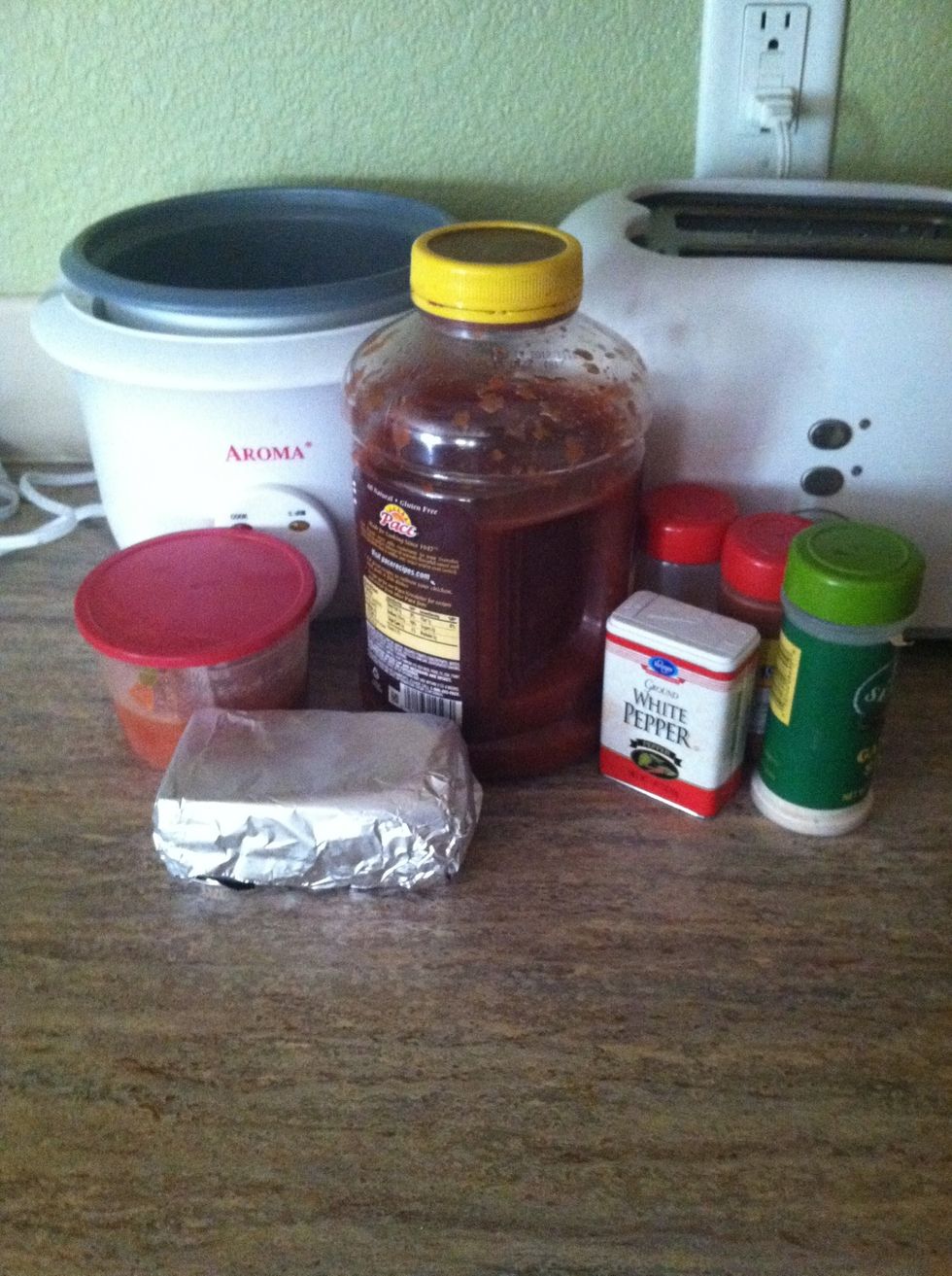 Gather supplies! Okay, to be honest, this isn't the same amount I listed in the ingredients. I'm whipping up a mini batch for the boyfriend and I. Methods the same, quantity is just different \ud83d\ude0a