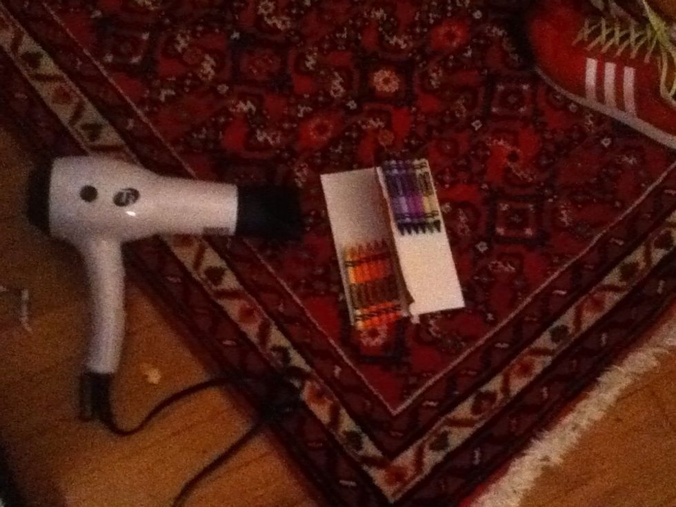 Gather supplies: paper, hair dryer ,crayons , and canvas