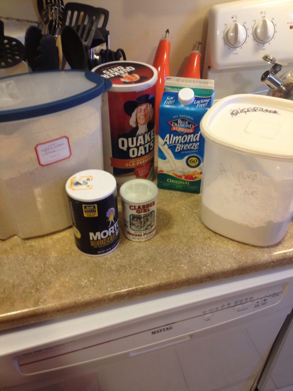 Gather supplies see supply list, I triple the amounts because we freeze extra pancakes for the week.