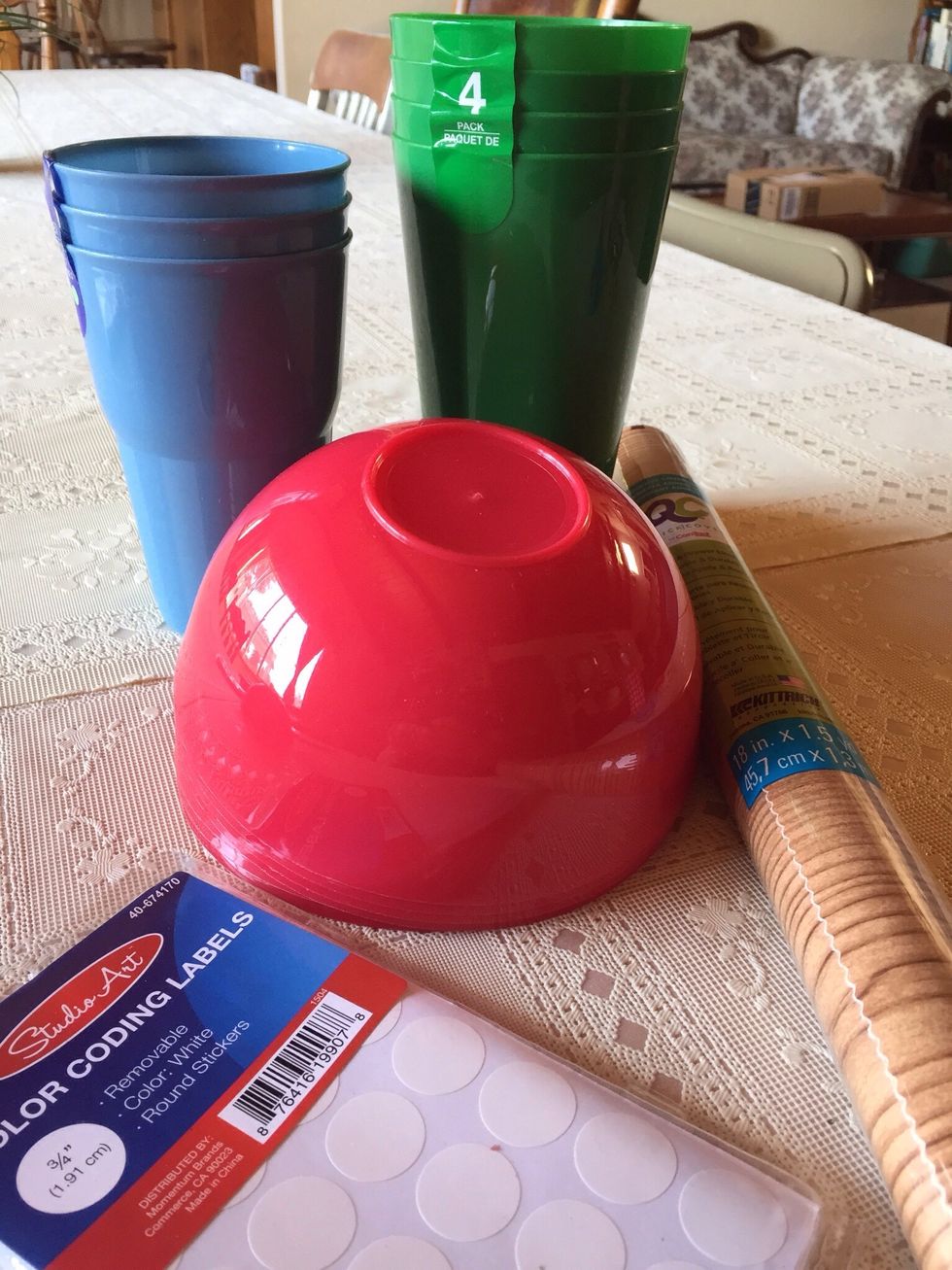 Gather supplies. (The blue cups I ended up not using because they weren't smooth sided, which works best)