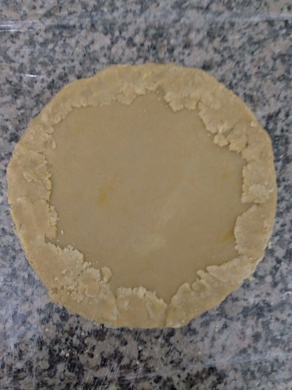 gather the dough by hand. Fold the edges, put back the cling film and roll it again. You might have to do that twice