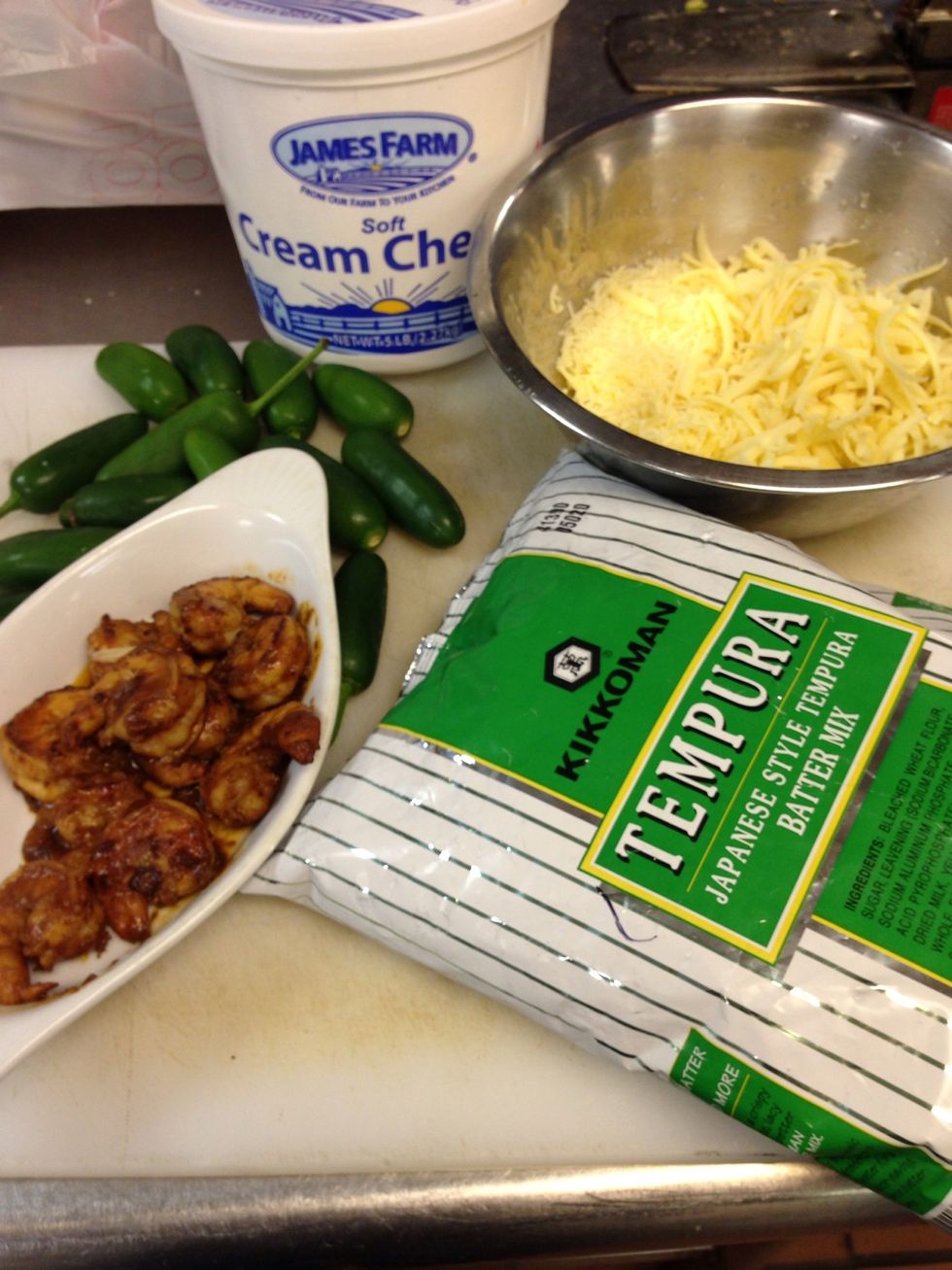 Gather the ingredients I am using a tempura batter mix but i'll show you how to make it with out it