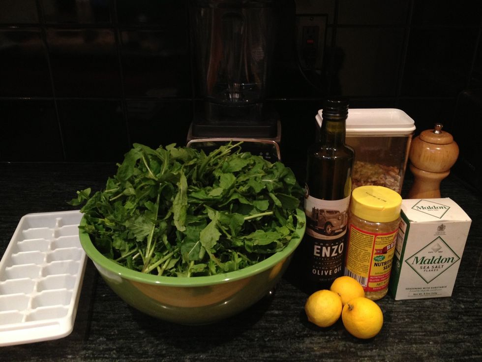 Gather the ingredients. I ended up with a ton of arugula from my garden, so I am making this recipe in an effort to use some of it up!
