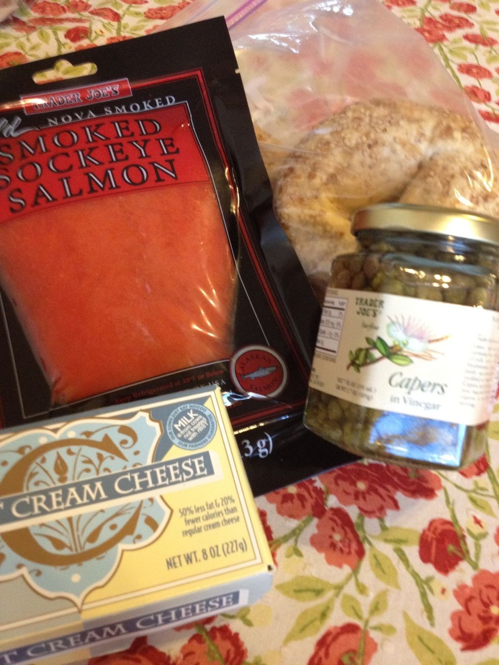 Gather the ingredients. I make mine without tomato or cucumber slices (just my personal preference).