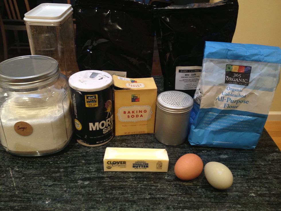 Gather the ingredients. Make sure the butter is out if the fridge for a little bit, so that it gets soft. For the cocoa powder, I really like a rich black variety, such as this Guittard Cocoa Noir.