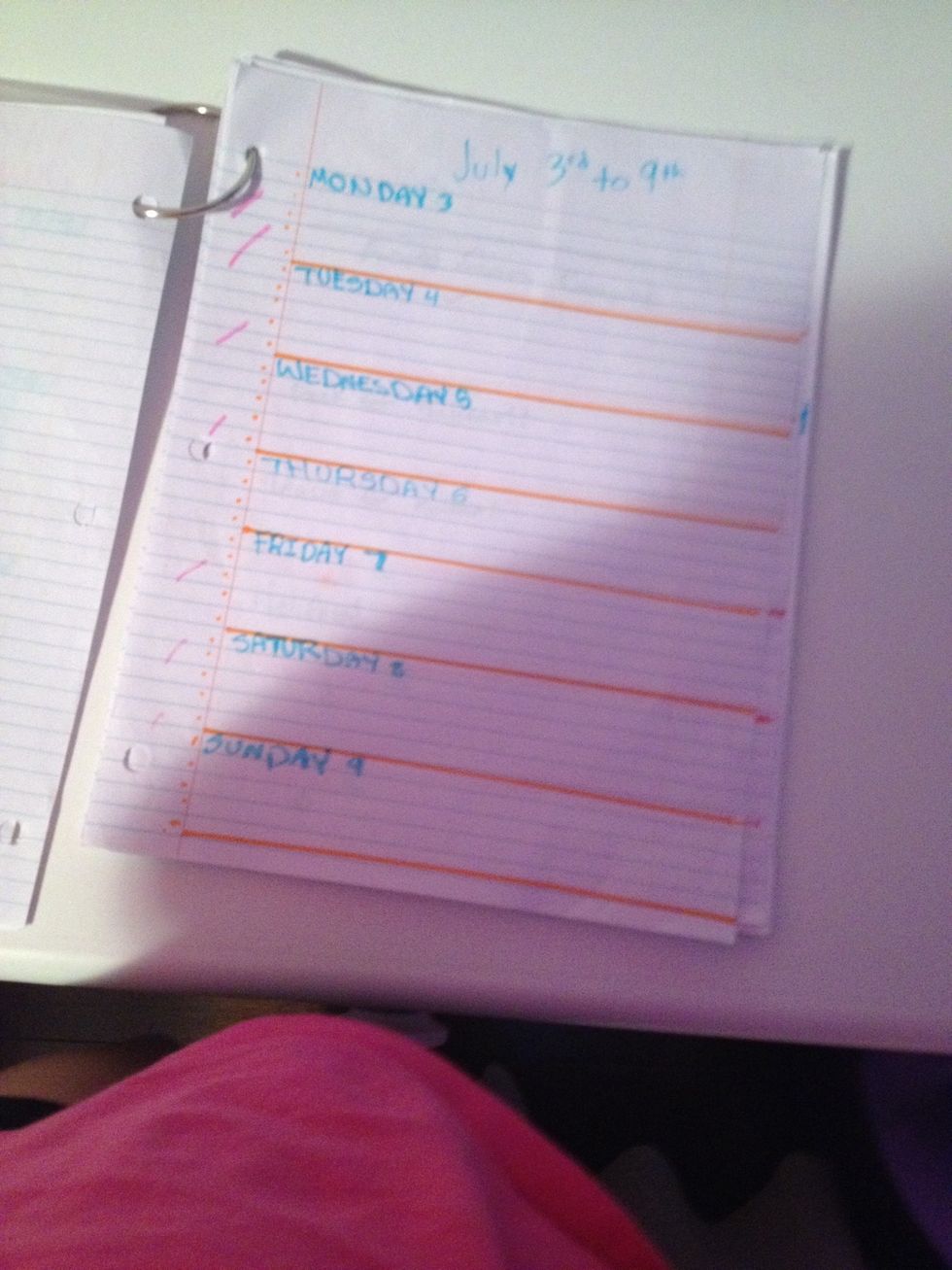 Gather up lots of loose leaf and start planning your weekly plans! (The line are approx. 5 lines from the other lines above and below)
