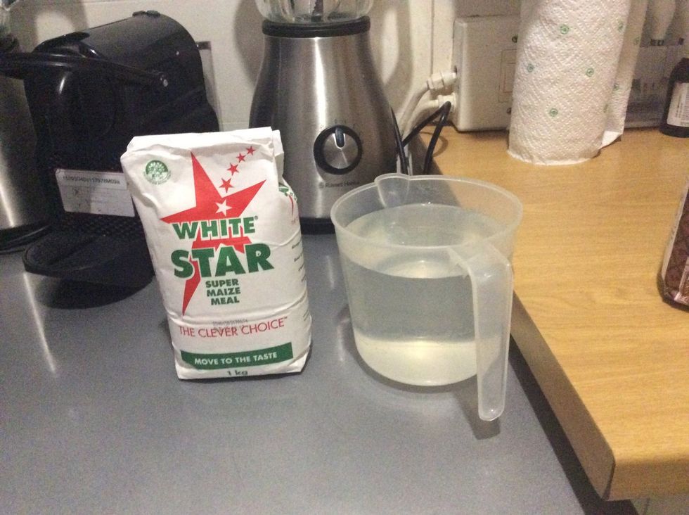 Gather up your ingredient and tool you will need Maize meal And a jar filled with water